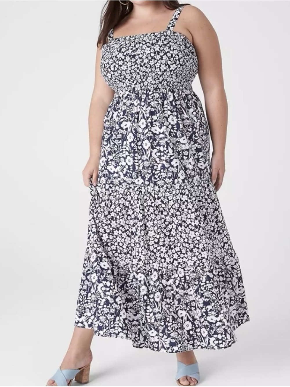Lane Bryant Navy and White Floral Midi Dress
